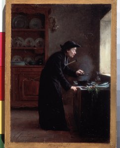 ""Skinny!"" (paastonaika) Ruoanlaittohoito paaston aikana. Vincent Jean-Baptiste (Jean Baptiste) Chevilliard (1841-1904) maalaus Eremitaaši, Pietari, Venäjä tekijältä Vincent Chevilliard