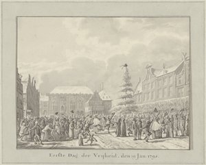 Vallankumous Haarlemissa 19. tammikuuta 1795 Ensimmäinen vapauspäivä, 19.1. 1791 (otsikko esineessä)