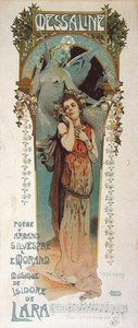 Juliste, joka mainostaa Theater de Monte Carlossa vuonna 1898 musiikin sävellettyä runoa "Messaline" (värilitho) tekijältä Vincent Lorant Heilbronn