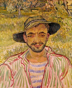 Talonpojan kasvojen rintakuva olkihatulla Vincent Van Goghin (1853-1890) maalaus 1889 Dim. 61x50 cm. Galleria Nazinale d
