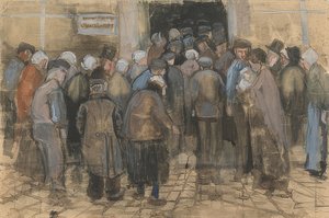Köyhät ja rahat (väkijoukko valtion arpajaistoimiston edessä). 1882 tekijältä Vincent van Gogh