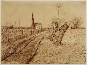 Maisema, jossa on polku ja pylväsmäisiä pajuja tekijältä Vincent van Gogh