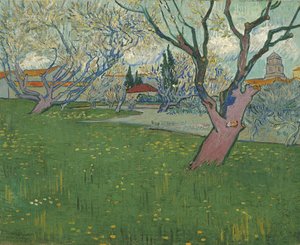 Kukkivat hedelmätarhat, näkymä Arlesiin tekijältä Vincent van Gogh