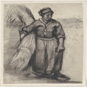 Viljalyhdettä kantava talonpoikaisnainen edestä nähtynä tekijältä Vincent van Gogh