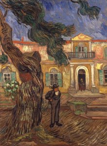 Pinie und Figur vor dem Hospital Saint-Paul tekijältä Vincent van Gogh