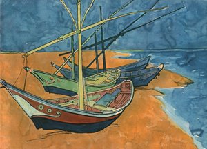 Purjeveneet rannalla Les Saintes-Mariesissa, kesäkuu 1888, 1947. tekijältä Vincent van Gogh