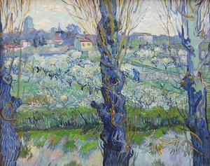 Näkymä Arlesiin, kukkivat hedelmätarhat tekijältä Vincent van Gogh