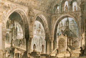 La Fenice -teatterissa Venetsiassa esitettävän Vincenzo Bellinin (1801-1835) oopperan Capuleti ja Montecchi neljännen kohtauksen lavastus Francesco Bagnara