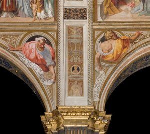 Keskilaivi, Plumen toinen ja kolmas jänneväli pohjoinen, Vincenzo Campi 1573, rintakuvat profeetoilla tekijältä Vincenzo Campi