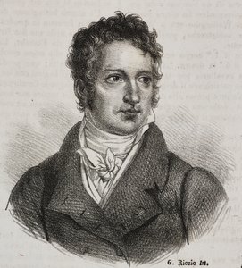 Vincenzo Camuccinin (1771-1844), italialaisen taidemaalarin ja restauraattorin muotokuva, Gaetano Riccion litografia Poliorama Pittorescosta, n:o 16, 23. marraskuuta