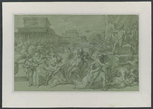 Sabiinien raiskaus, n. 1820. tekijältä Vincenzo Camuccini