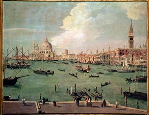 Näkymä Venetsian Pyhän Markuksen altaalle, taustalla Santa Maria della Saluten basilika Vincenzo Chilonen maalaus (1758-1839) Koko 100x135 cm Venetsia, Museo Correr, n:o 151