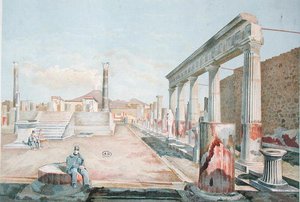 Vartija istuu Pompejin raunioiden keskellä (väri litho) tekijältä Vincenzo Loria