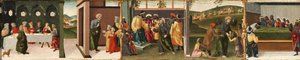Tarina Pyhästä Tuomasta apostoli - Pyhä Tuomas kastaa Gundaphoruksen ja muita jaksoja, 1480-1500 tekijältä Vincenzo di Antonio Frediani