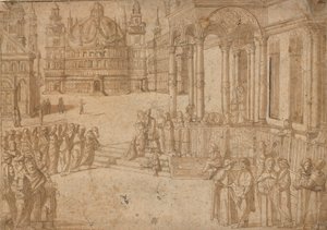 Carpaccion jälkeen - Neitsyt Marian esittely temppelissä n.1500-20 tekijältä Vittore Carpaccio