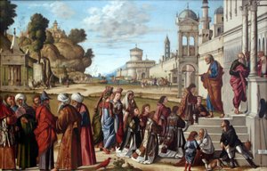 Saksa: Die Weihe des Heiligen Stephanus zum Diakon Pyhän Stefanuksen vihkiminen diakoniksi. tekijältä Vittore Carpaccio