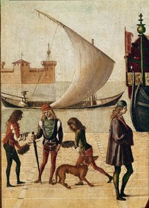 Pyhän Ursulan legenda: suurlähettiläiden saapuminen (Jacopo da Varaginen kultaisesta legendasta) (temperaa kankaalle tekijältä Vittore Carpaccio