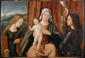 Madonna ja lapsi pyhien Katariina Aleksandrialaisen ja joko Georgen tai Liberalen kanssa tekijältä Vittore Carpaccio