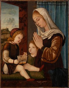 Madonna ja lapsi sekä pikkulapsi Pyhä Johannes tekijältä Vittore Carpaccio