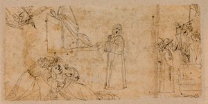 Tutkimukset julistusta varten; Pyhän Agathan marttyyrikuoleman puolesta; surevalle Madonnalle (kynä ja muste liidun päällä paperille) (versio 5933930) tekijältä Vittore Carpaccio