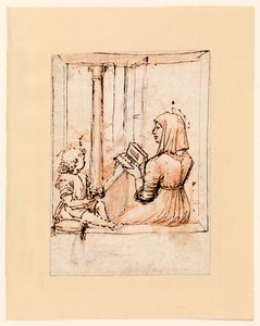 Neitsyt Maria lukee Kristus-lapselle (recto), 1480-luvun loppu - 1490-luvun alku (kynä ja tummanruskea muste punaisella liidulla, levitetylle paperille) tekijältä Vittore Carpaccio