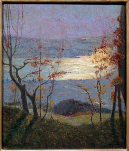 Aamu. Syksyinen maisema puilla. Vittore Grubicy Di Dragonin (1851-1920) maalaus Ec. Ital., 1900-luku. Öljy kankaalle. Mitat: 0,47 x 0,41 m. Pariisi, Musee d