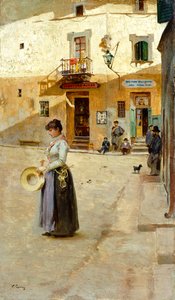 Em quadrado de Vittorio Matteo Corcos (1859-1933), óleo sobre painel, 23x13 cm, circa 1885finlandês