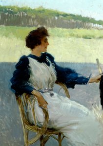 Vittorio Matteo Corcosin (1859-1933) naisen muotokuva ulkona, öljy kankaalle, 92x64 cm, noin 1910 tekijältä Vittorio Matteo Corcos