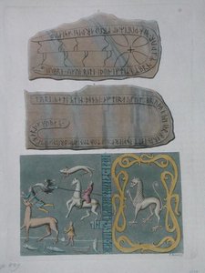 Matto Adelandista ja kiviä riimukirjoituksella, Jules Ferrarion teoksesta "Le Costume Ancien et Moderne", n. 1820 (värillinen kaiverrus) tekijältä Vittorio Raineri