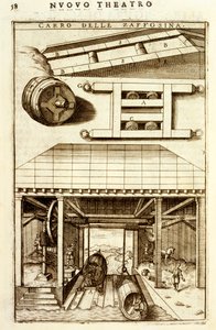 Hevoskäyttöinen hydraulinen hihnapyörämekanismi tavaroiden siirtämiseen maan ja veden välillä, 1607