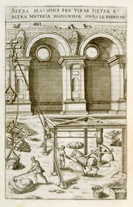 Hevosvoimainen kone rakennusmateriaalien nostamiseen, "New Theatre of Machines and Buildings", pub. 1607