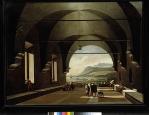 Arvostettu galleria merimaisema taustalla (öljy kankaalle) tekijältä Viviano Codazzi
