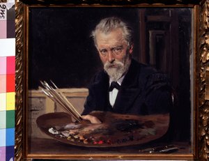 Omakuva (omakuva). Maalaus Vladimir Jegorovich Makovski (Makovsky, Makovskij) (1846-1920), huile sur toile tekijältä Vladimir Egorovic Makovsky