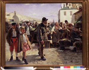 Tynnyriurut (The Organ Grinder). Kiertelevä muusikko pitää instrumenttiaan selässään, hänen seurassaan kaksi erittäin tyylikästä lasta, he saapuvat kaupungin torille, jossa kauppiaat tuijottavat heitä. Vladimir Jegorovin maalaus tekijältä Vladimir Egorovic Makovsky