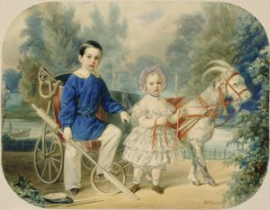 Suurherttua Aleksanteri ja suurruhtinas Aleksei lapsina, 1853 (wc pahvilla)