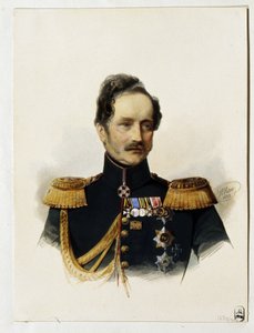 Prinssi Aleksei Fjodorovitš Orlovin (1787-1862) muotokuva (Prinssi A. F. Orlovin muotokuva). Venäjän sotilas ja diplomaatti. Vladimir Ivanovich Haun (Gau) (1816-1895) teos, akvarelli paperille