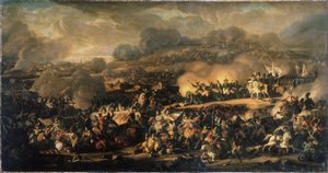 La Bataille des Nations a Leipzig (Saksa) lokakuussa 1813. (Leipzigin kansakuntien taistelu lokakuussa 1813). Sitä kutsutaan myös Leipzigin taisteluksi, ja se oli suurin Napoleonin Grande Armeen (1769-1821) kärsimä tappio. Vladimir I:n maalaus tekijältä Vladimir Ivanovich Moshkov