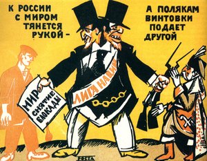 Satiirinen juliste Kansainliitosta, 1920.