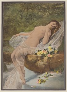 Nainen kukkien kanssa (väri litho)