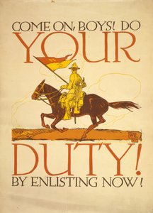 Tulkaa, pojat! Tehkää velvollisuutenne! Ilmoittautumalla nyt! 1917 (värillinen silkkipaino)