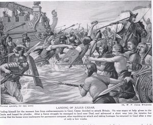 Julius Caesarin laskeutuminen, kuvitus "Hutchinsonin kansojen historiasta", n. 1910