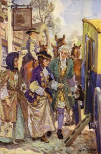 "Hänen herransa johdatti naiset ajoneuvoon" (väri litho) tekijältä W.R.S. (after) Stott