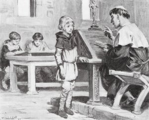 Nuori Cuthbert koulussa (litografia)