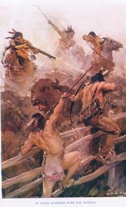 Close Quarters with the Buffalo, kuvitus teoksesta The Romance of Canada (värilitho)