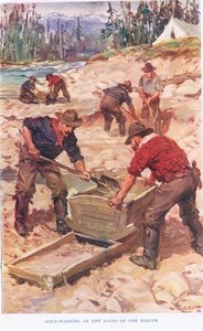 Kullanpesua Frazerin rannoilla, kuvitus elokuvasta "The Romance of Canada" (väri litho)