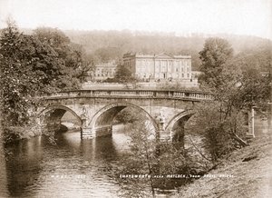 Chatsworth House ja silta Derwent-joen yli, Derbyshire, 1853 tekijältä WR and S