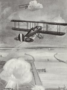 Laivueenjohtaja Richard Davies ja lentoluutnantti Richard Peirse pudottivat pommeja Zeebruggen sukellusveneasemalle raskaan tulen alla, 23. tammikuuta 1915