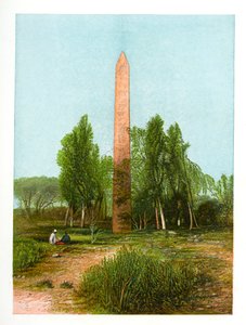 Obeliski Heliopoliksessa, Egyptissä, vuodelta 1870.