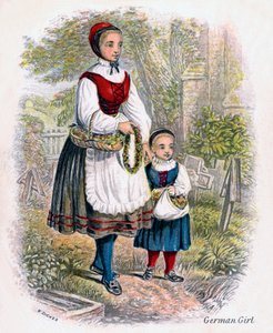Kaksi saksalaista tyttöä kukkakoreilla, 1809.