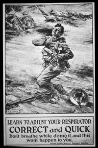 Amerikan armeijan juliste, joka varoittaa kaasuhyökkäyksestä tekijältä W. G. (after) Thayer